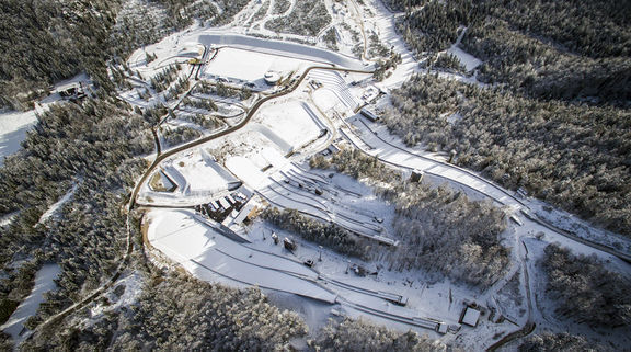 An airial view of the Nordic Center Planica, designed by Studio AKKA, A.biro and Stvar Architects, 2015.
