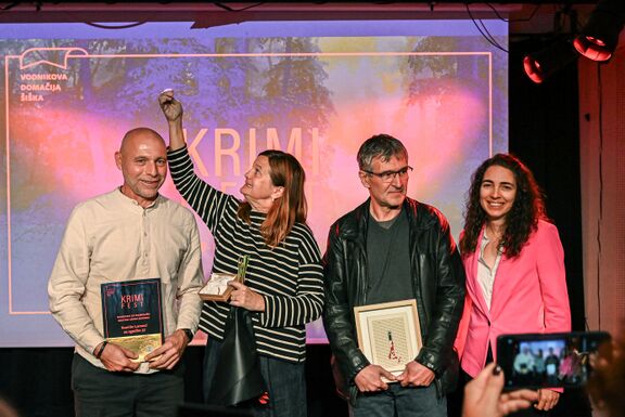 The Pila Award ceremony at the 2025 Krimifest festival, with Kamilo Lorenci, Mojca Širok, Avgust Demšar and Marija Jakopin.