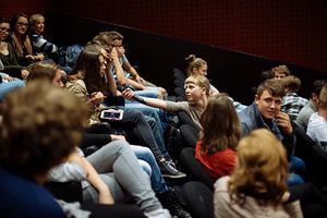 A post-screening discussion amongst highschoolers, taking place at <!--LINK'" 0:947-->, 2015