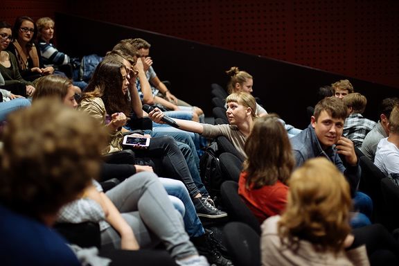 A post-screening discussion amongst highschoolers, taking place at Eye on Film Festival, 2015