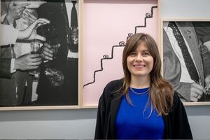 The artist Nevena Aleksovski at the exhibition "Dear Father" at the HAUNT Centre for Art and Ecology, Berlin, 2026. Photo: Regina Sablotny