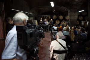 One of the so-called <i>Wicked Tastings</i> with the invited literary guests and vintners, in an intimate local space, <!--LINK'" 0:262-->, 2014