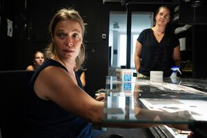 A peer2peer meeting with the DSAF resident Naomi van Niekerk and Slovene animators (with <!--LINK'" 0:49--> in the picture) at the <!--LINK'" 0:50--> Studio in 2024. The resident developed her project Chance Encounters in Nova Gorica, Ljubljana and Maribor.