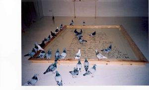 <i>Talking House - Theory Open II, St. Lazarus</i> installation conceived by <!--LINK'" 0:389-->, <!--LINK'" 0:390-->, produced by <!--LINK'" 0:391--> and Racing Pigeons Breeders Association, 2002