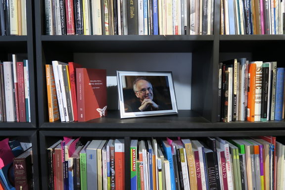 One of the many bookshelfs at Tomaž Šalamun Poetry Centre, where a few thousand books collected by the late poet Tomaž Šalamun are being kept, 2017