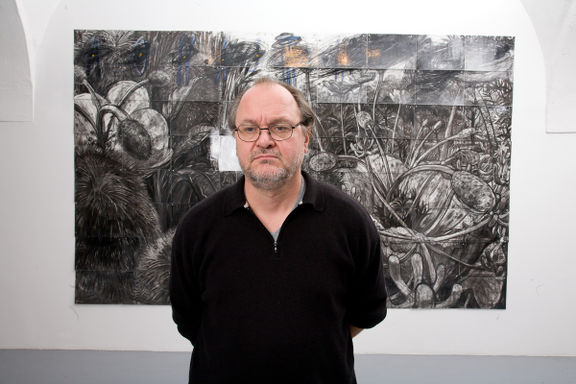 Painter and illustrator Milan Erič at his exhibition in Equrna Gallery (2008)