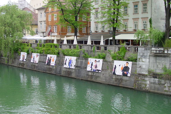 Portraits of authors by Ljubljanica river by Borut Kranjc, World Literatures - Fabula Festival 2010
