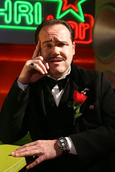 Nani Poljanec, alias Don V. Corleone, in the Hri-bar Show, a satirical evening programme on Slovenian National Television, 2007