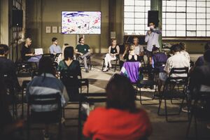 Closing days of the 8th <!--LINK'" 0:679--> EKO at the former MTT textile factory in Maribor, 2021.