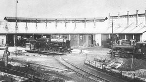 The former boiler room which now houses the <!--LINK'" 0:369--> collection of vehicles, as photographed somewhere around 1935.
