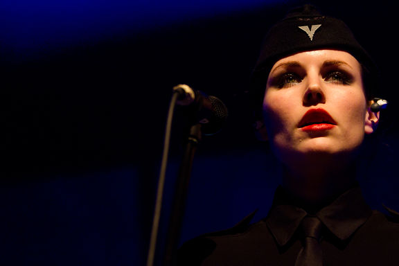 Mina Špiler, a vocalist preforming with the Laibach group in concert at Kino Šiška in Ljubljana, 2012