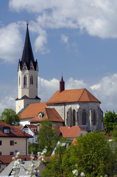 The Cathedral of St. Nicholas in Novo mesto, whose beginnings date back to the 14th Century, features interesting architecture (a mix of Baroque and Gothic styles, and a broken longitudinal axis of the church) with a rich interior (Tinttoreto's altar painting of St. Nicholas)