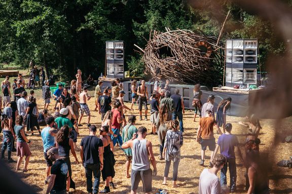 Crowd dancing at Hallucinatorium stage, Drops Festival 2021