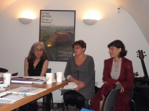 Marcia Falk (Jewish writer and poet), Hava Pinhas Cohen (Jewish writer, poet, translator) and Barbara Pogačnik (Slovene author and poet) at the Slovene Poetry reading in Jerusalem, 2012