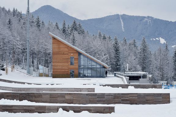 The Čaplja service building at the Nordic Centre Planica designed by the STVAR architects, 2016