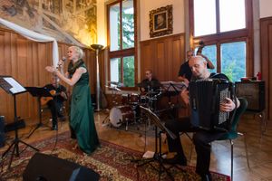 Playing at the Cafe Belvedere, the group <!--LINK'" 0:284--> presented their take on classical French chanson at <!--LINK'" 0:285-->, one of the Bled Festival venues, 2016