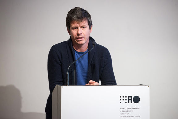 Matevž Čelik at event organised by Creative Europe Desk Slovenia, Museum of Architecture and Design, 2017.
