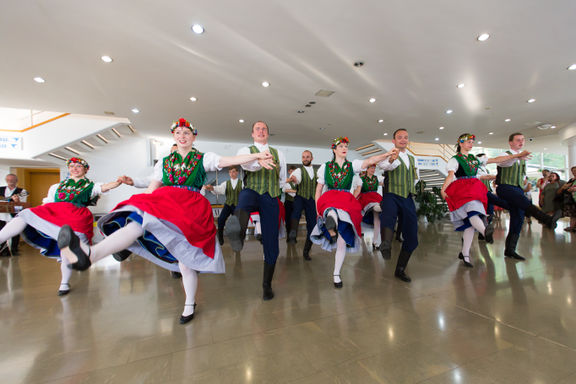 The dance collective Schmerlitz, a folklore dance group of Lusatian Serbs, performing at the Bled Festival, 2016