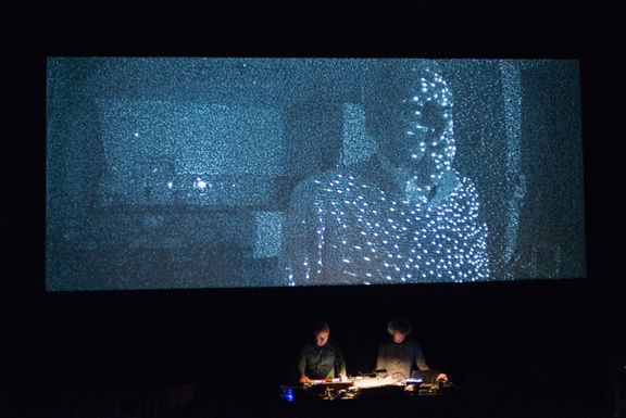 Franck Vigroux and Kurt d'Haeseleer performing at Slovenian Cinematheque, Sonica International Festival of Transitory Art 2017.
