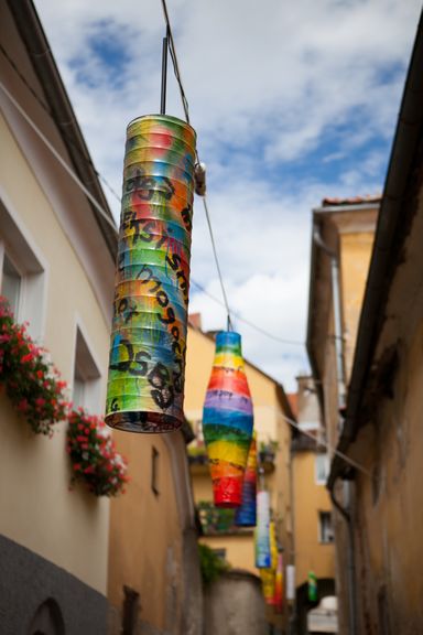 Days of Poetry and Wine Festival decor in the streets of Ptuj that lies in the heart of one of most fascinating wine-growing regions of eastern Slovenia, 2014