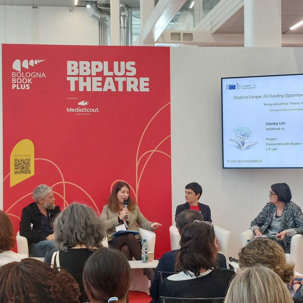 At the Bologna Children's Book Fair 2025, Alenka Urh, Sodobnost International Cultural Society, and Mateja Lazar, Motovila Institute, participated on the panel on European projects for the circulation of literary works.