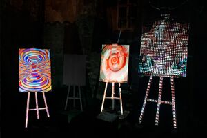 The project by students of the <!--LINK'" 0:813--> - a spatial installation <i>In a Vortex</i> with light charting and adapted optical illusions. 23rd <!--LINK'" 0:814-->, Ljubljana. Author: DK