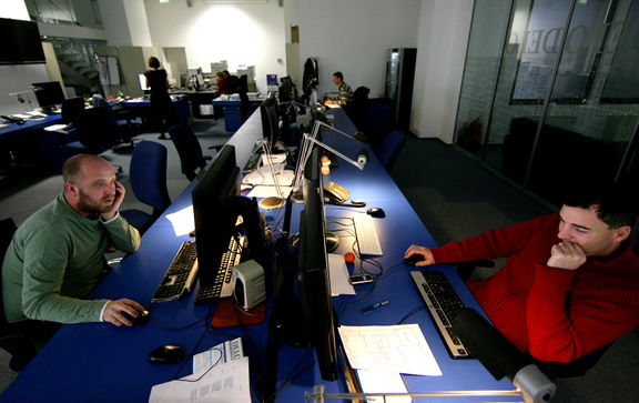 Late night work hours at Delo Newspaper, Delo [Labour] is a central Slovene national daily newspaper that appeared in May 1959 with the merging of the two dailies Slovenski poročevalec and Ljudska pravica