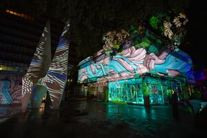 GO! 2025 communications office with light installations during R.o.R festival