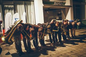<!--LINK'" 0:1135--> bowing after performing their New Orleans street jazz flavoured pieces at <!--LINK'" 0:1136-->, 2015
