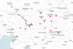 The map of Slovenian members of the Europa Cinemas Network, all of them being the members of the <!--LINK'" 0:967-->.
