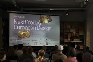 Saša Šavel Burkart at the event "Next! Young European Design: The Imperfect Future – WOOD: Design between Symbiosis and Standardisation", 2026. Photo: Michaela Schöpke