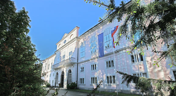The National Museum of Contemporary History located at the Cekin Mansion in Park Tivoli, Ljubljana, since 1952. As captured in 2013.