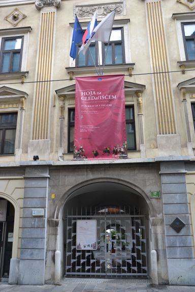 Slovenian Theatre Institute entrance at Mestni trg 17 in Ljubljana old town, 2015